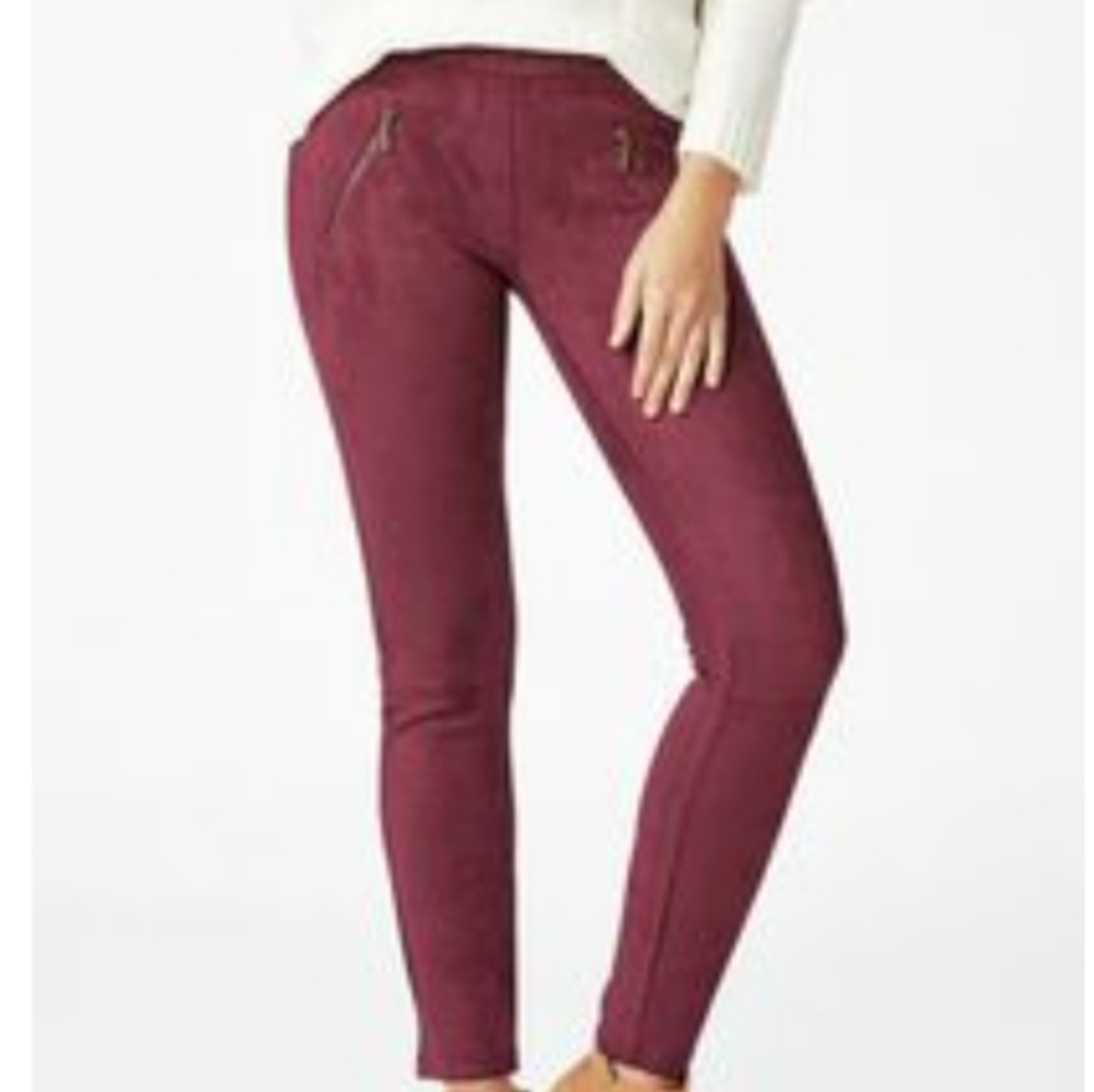 NWT, Feux Suede Pant With Accent Zippers, Deep Burgundy, XXL